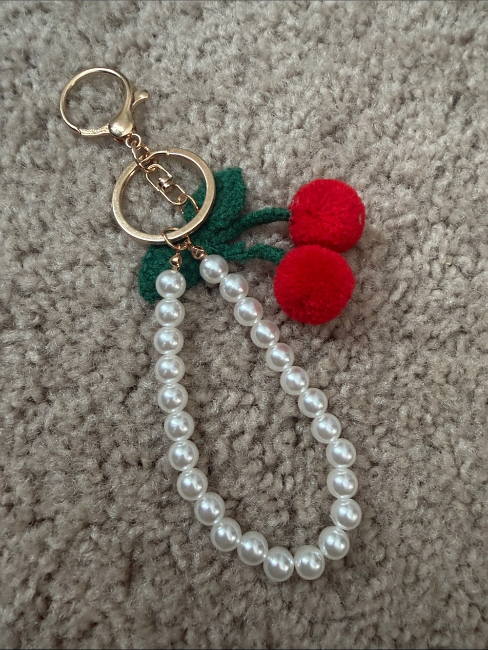 Pearl Beaded Cherry Keychain Wristlet - Red & Green